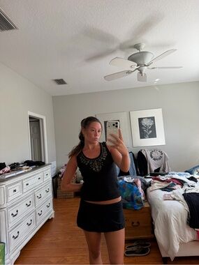 Vintage Black Embellished Sleeveless Tank Top
